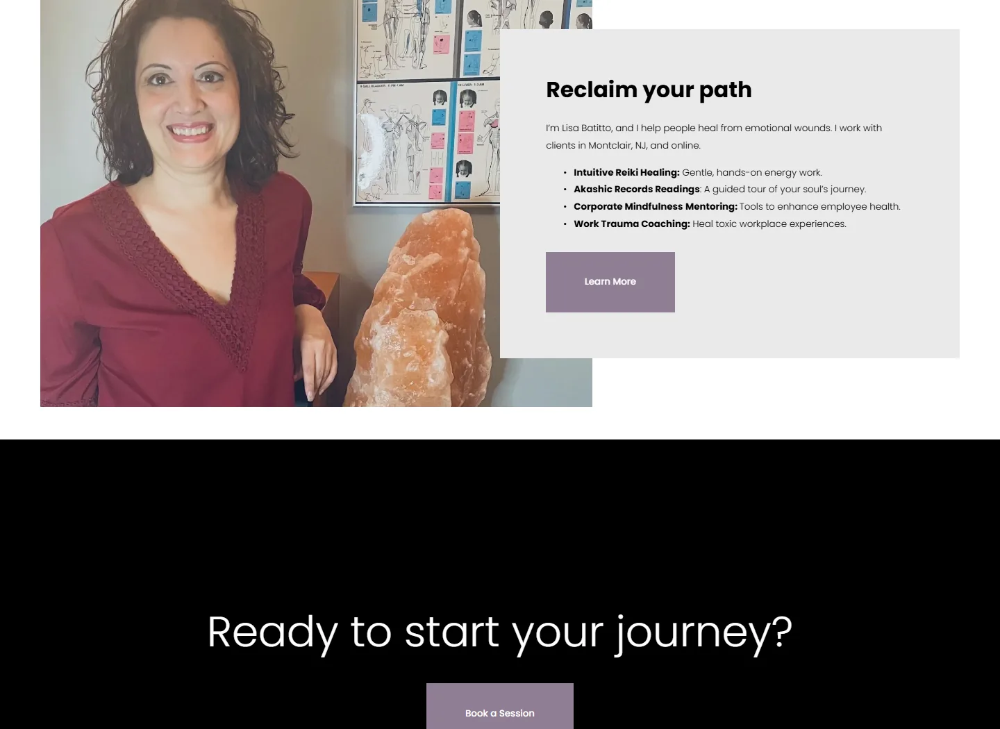 Desktop content preview of the Enlightened Path Healing website