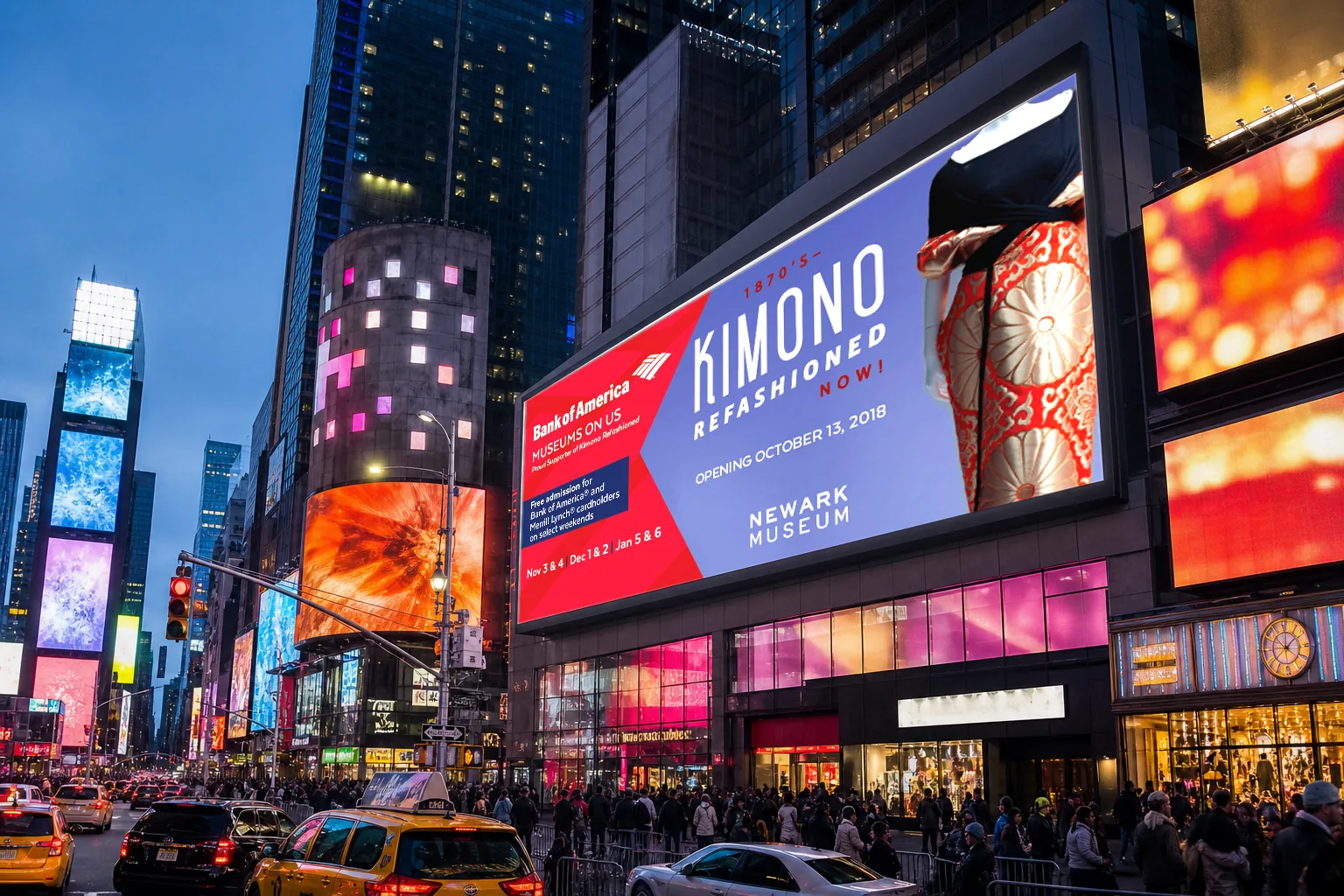 Newark Museum Museums on Us creative rendered into a Times Square billboard placement